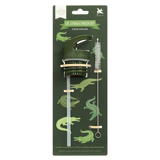 A Little Lovely Company lid straw and brush set Crocodiles