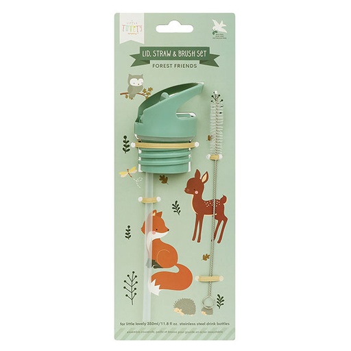 A Little Lovely Company lid straw and brush set Forest friends