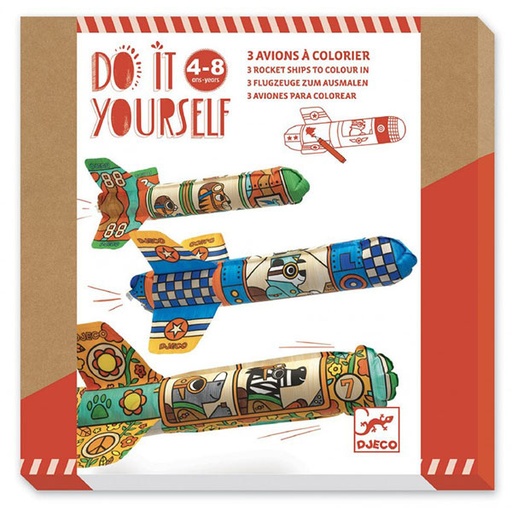 Djeco craft kit 3 rocket ships to colour in