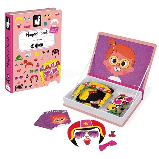 Janod Magnetic Book Crazy Faces girl's 65pcs 3-8y