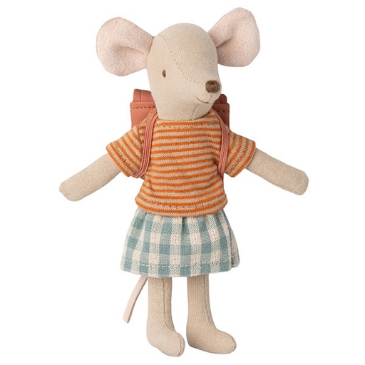 Maileg Tricycle mouse big sister with bag Old Rose
