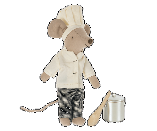 Maileg chef mouse with soop pot and spoon