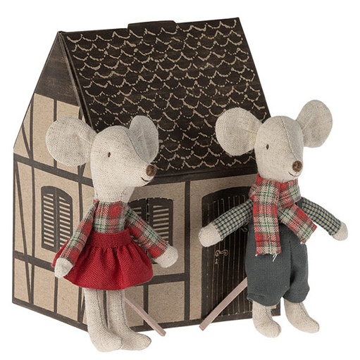 Maileg winter mice twins with Gingerbread house