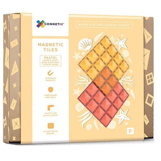 Connetix Tiles 2 Piece Base Plate Lemon & Peach Pack magnetic blocks