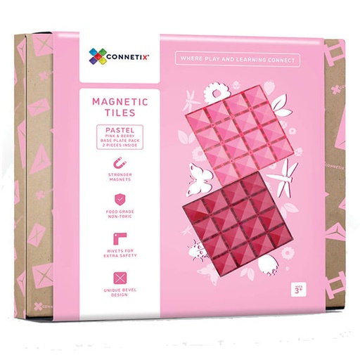 Connetix Tiles 2 Piece Base Plate Pink & Berry Pack magnetic blocks