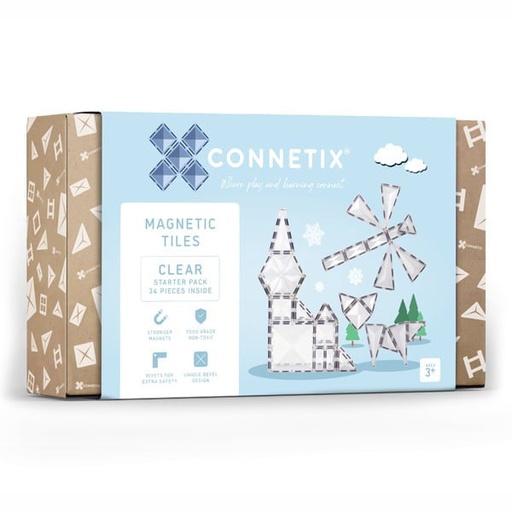 Connetix Tiles 34 Piece Clear Starter Pack magnetic blocks