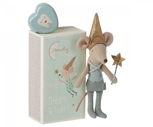 Maileg tooth fairy boy Blue in box with tooth box